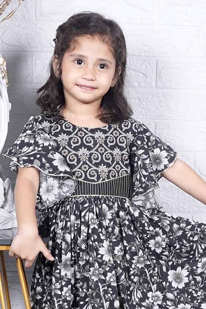 Black Cotton Printed Dress For Girls by Fashion Totz at Pernia's Pop Up Shop