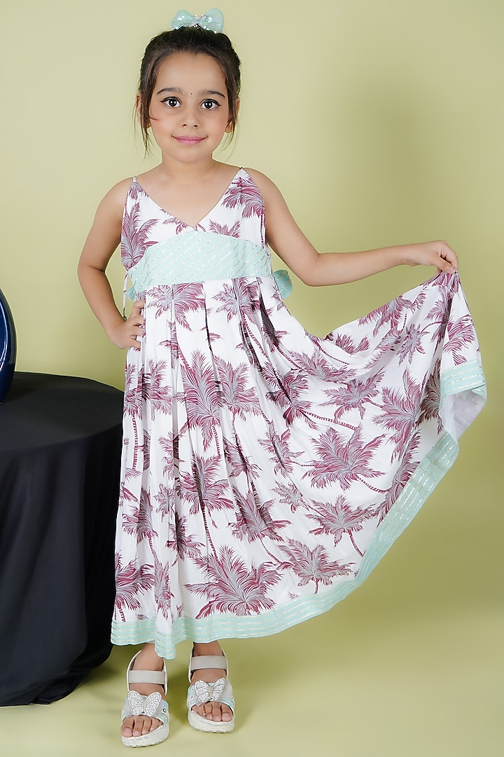 White Rayon Printed Dress For Girls by Fashion Totz  at Pernia's Pop Up Shop
