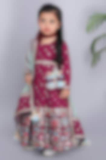 Wine Georgette & Organza Printed Anarkali Set For Girls by Fashion Totz  at Pernia's Pop Up Shop