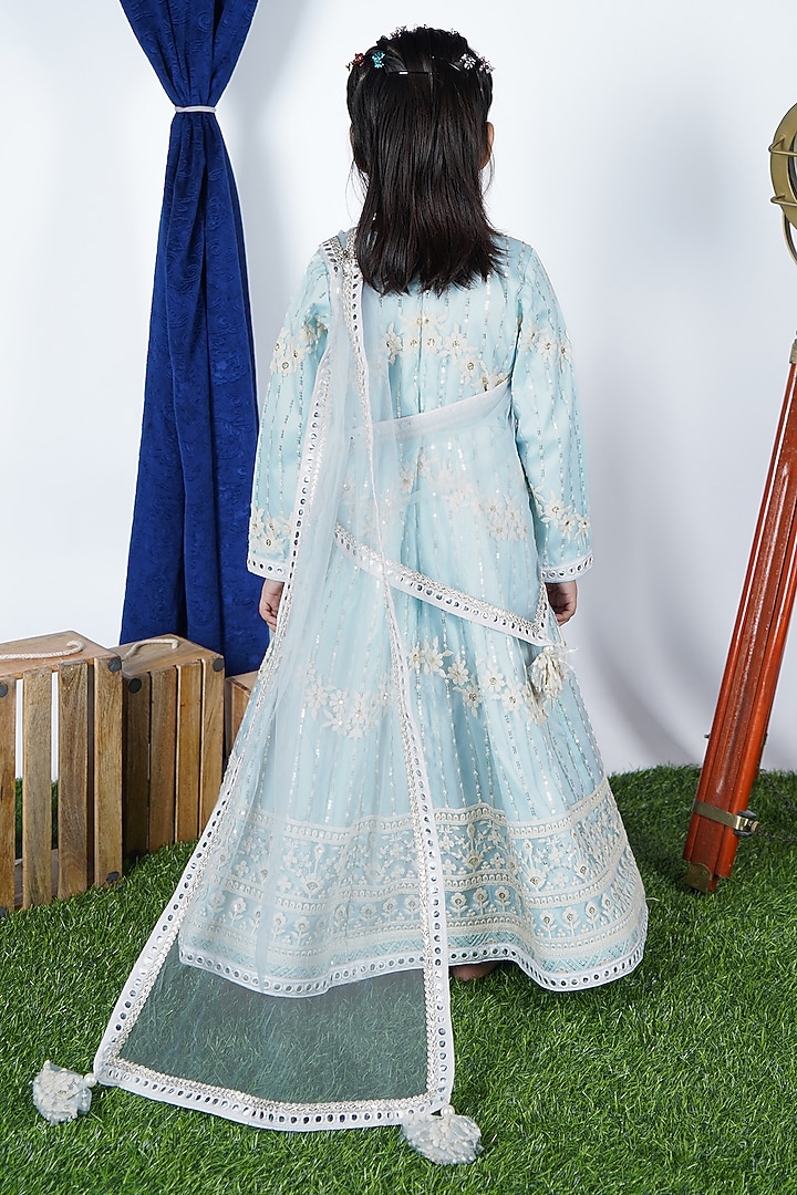 Sky Blue Net Lace Embroidered Anarkali Set For Girls by Fashion Totz  at Pernia's Pop Up Shop