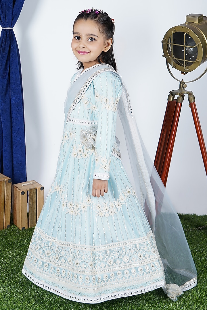 Sky Blue Net Lace Embroidered Anarkali Set For Girls by Fashion Totz  at Pernia's Pop Up Shop
