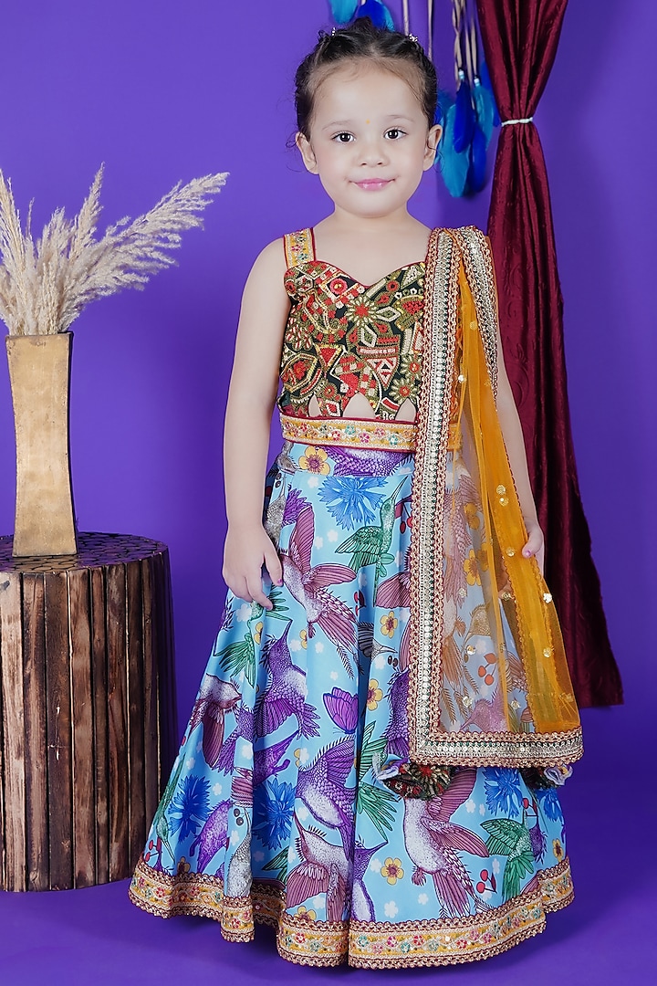 Multi-Colored Cotton Lace Work Lehenga Set For Girls by Fashion Totz  at Pernia's Pop Up Shop