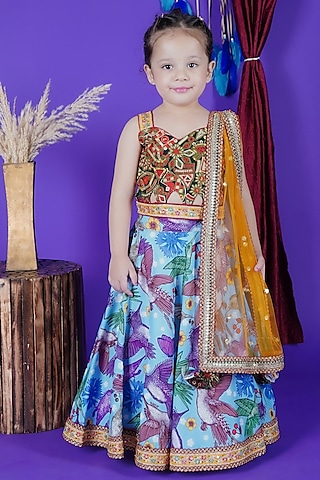 Multi-Colored Cotton Lace Work Lehenga Set For Girls by Fashion Totz 