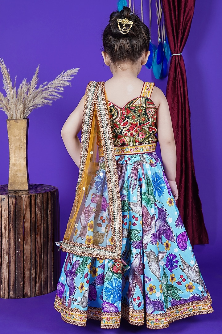Multi-Colored Cotton Lace Work Lehenga Set For Girls by Fashion Totz at Pernia's Pop Up Shop