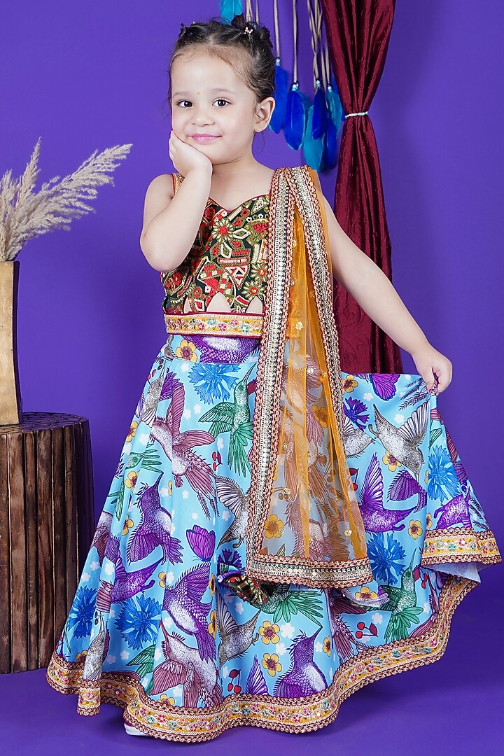 Multi-Colored Cotton Lace Work Lehenga Set For Girls by Fashion Totz at Pernia's Pop Up Shop