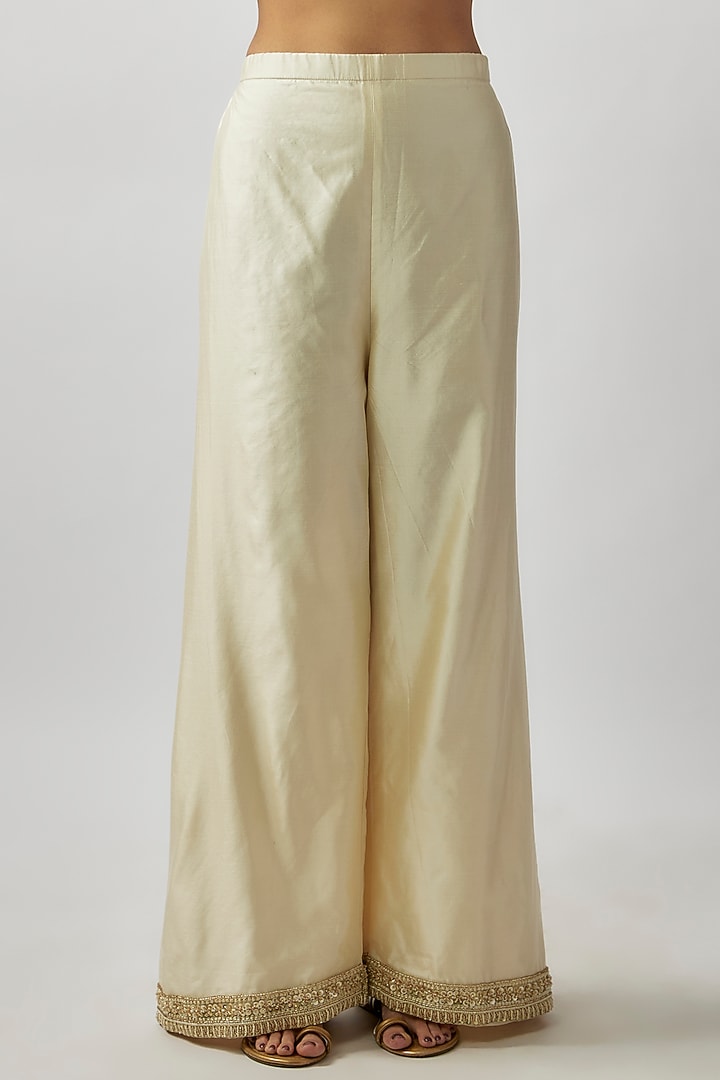 Ivory Silk Cut Beads & Sequins Hand Embellished Kurta Set by FATIZ at Pernia's Pop Up Shop