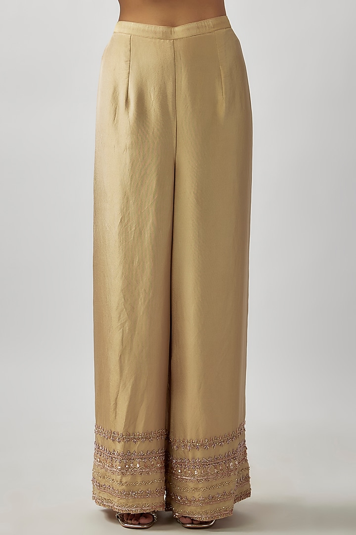 Champagne Gold Tissue Georgette Glass Bead Embellished Kurta Set by FATIZ at Pernia's Pop Up Shop