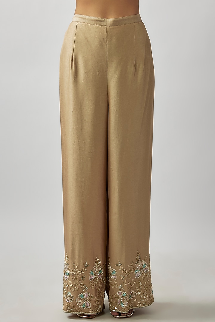 Champagne Gold Tissue Georgette Sequins Embellished Kurta Set by FATIZ at Pernia's Pop Up Shop
