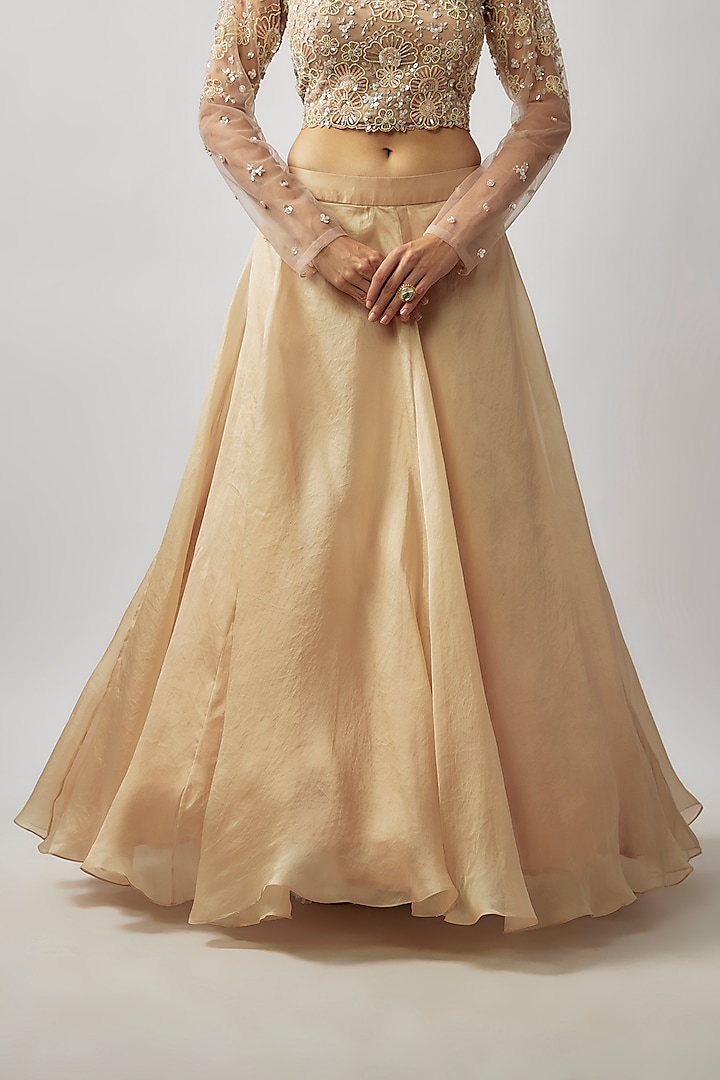 Beige Silk Organza Wedding Lehenga Set by FATIZ at Pernia's Pop Up Shop