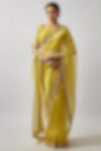 Yellow Tissue Organza Cutdana Embroidered Saree Set by FATIZ at Pernia's Pop Up Shop