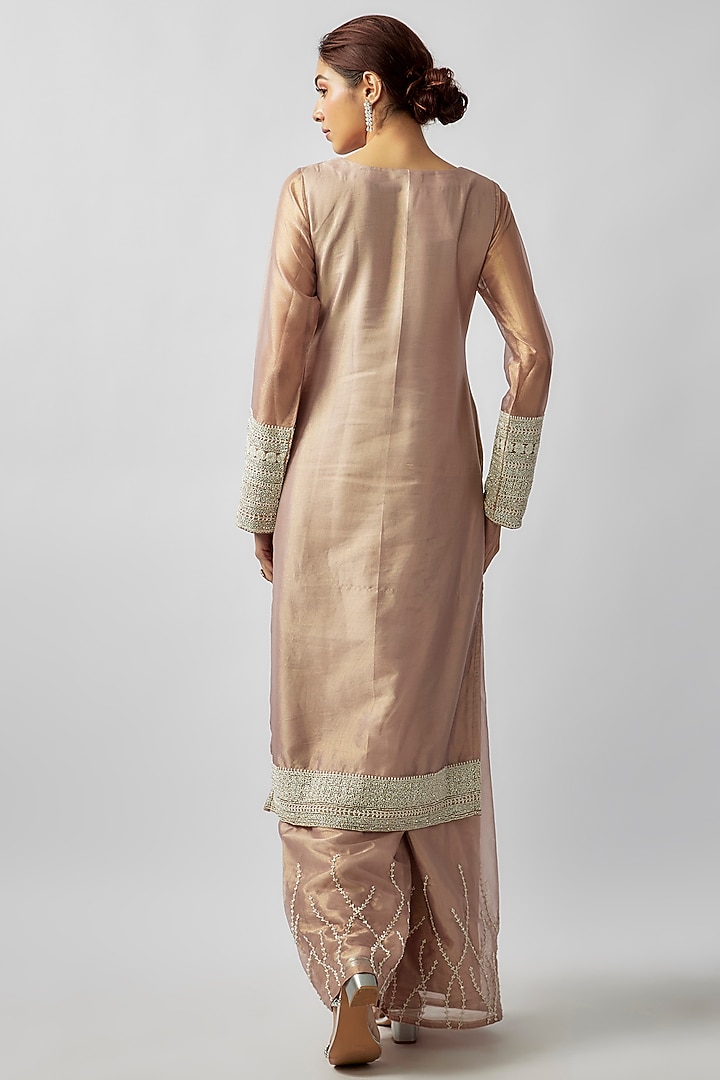 Blush Pink Tissue Georgette Cut Bead Embellished Kurta Set by FATIZ at Pernia's Pop Up Shop