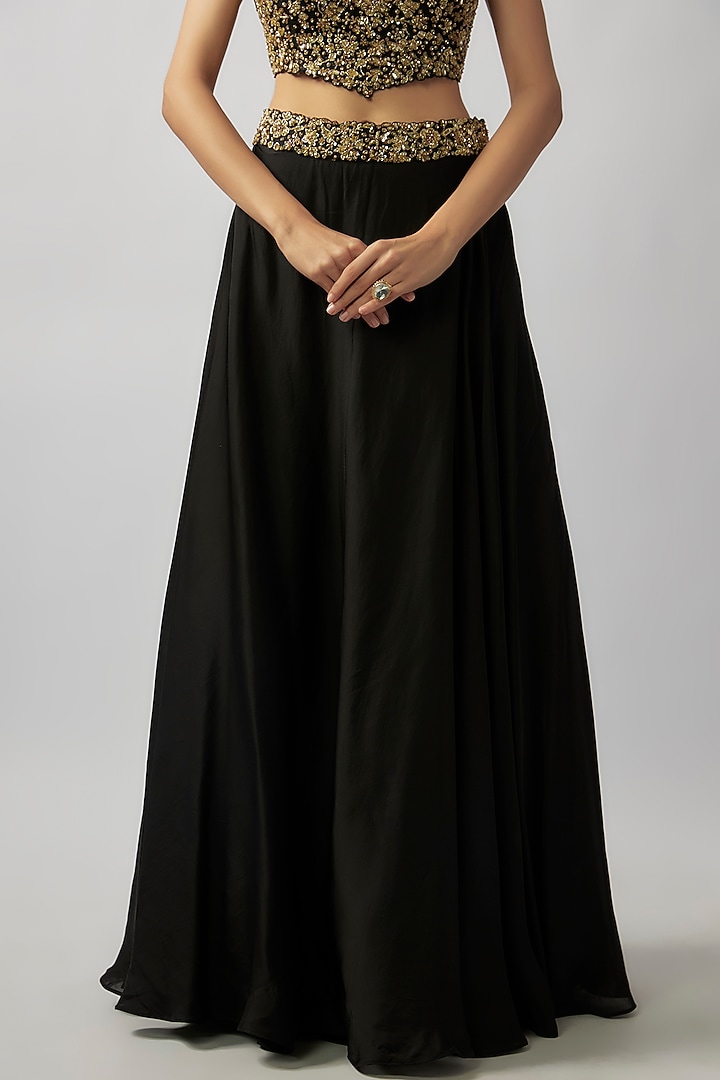 Black Organza Zardosi and Cut Bead Embroidered Handcrafted Wedding Lehenga Set by FATIZ at Pernia's Pop Up Shop