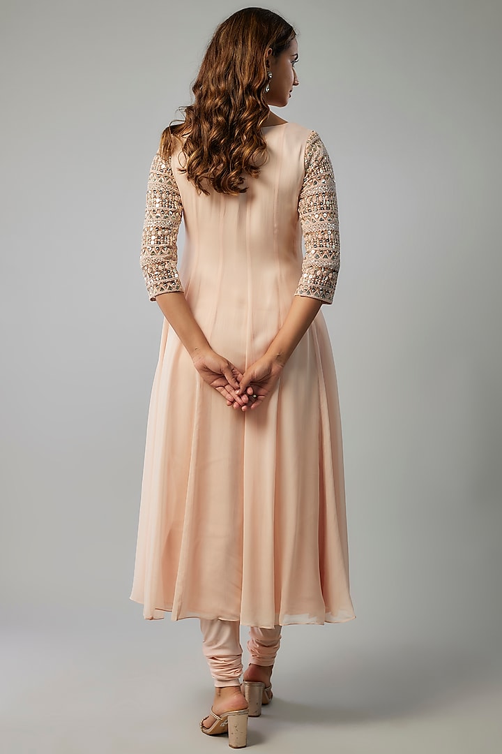Nude Pink Georgette Cutdana Embellished Party Wear Anarkali Set by FATIZ at Pernia's Pop Up Shop