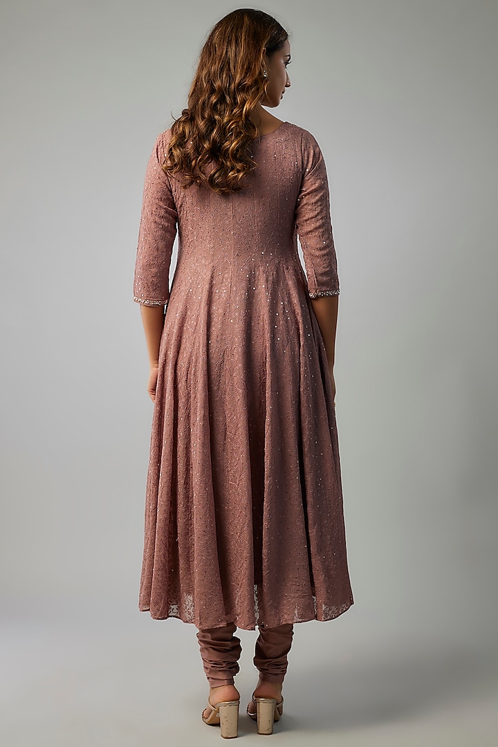 Mauve Georgette Sequins Embellished Party Wear Anarkali Set by FATIZ at Pernia's Pop Up Shop