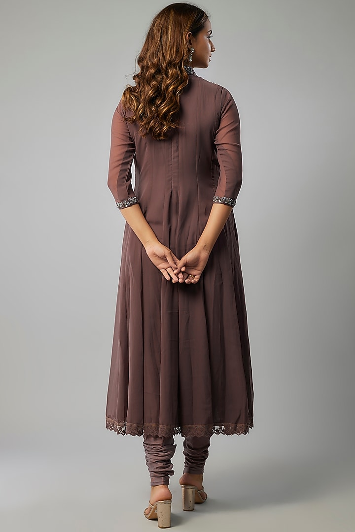 Mauve Georgette Sequins Embellished Party Wear Anarkali Set by FATIZ at Pernia's Pop Up Shop