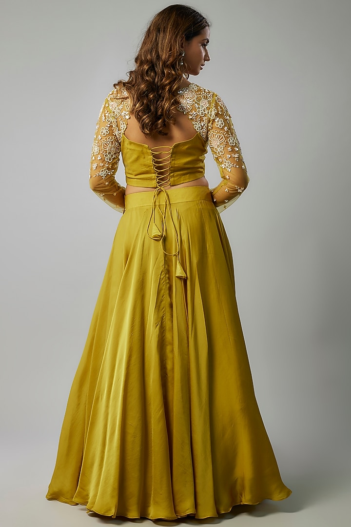 Yellow Silk Organza Wedding Lehenga Set by FATIZ at Pernia's Pop Up Shop