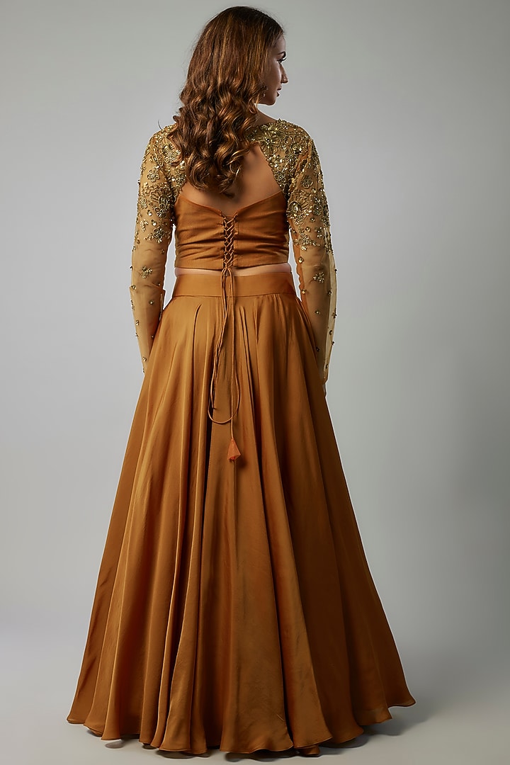 Rust Orange Silk Organza Wedding Lehenga Set by FATIZ at Pernia's Pop Up Shop