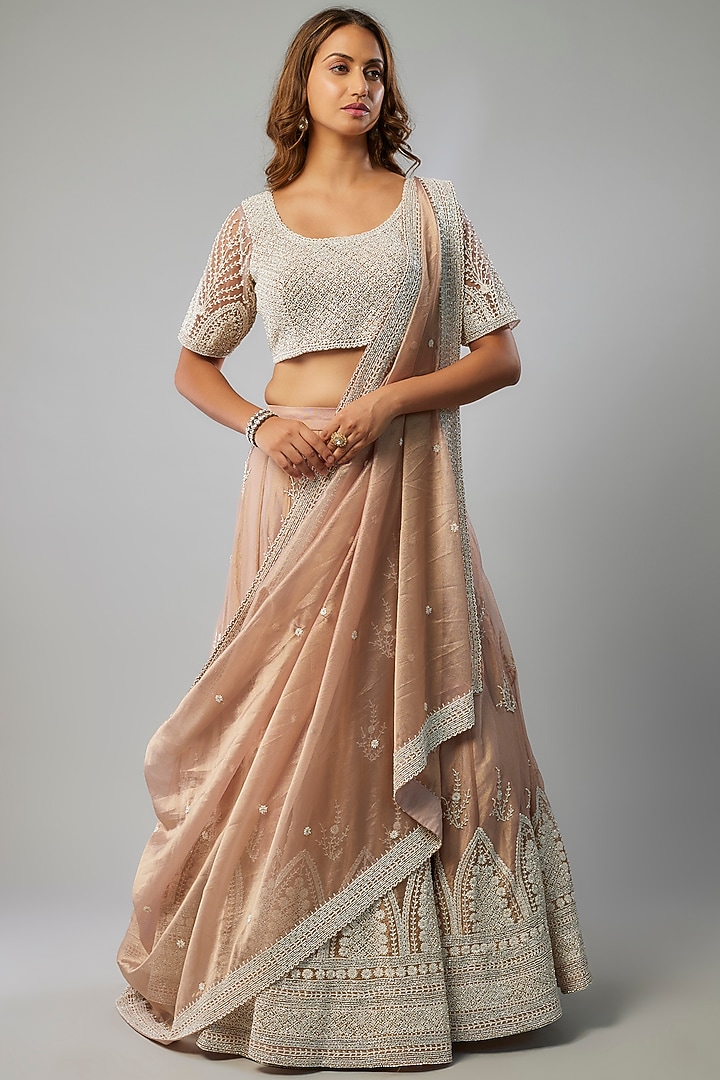 Pink Tissue Organza Wedding Lehenga Set by FATIZ at Pernia's Pop Up Shop