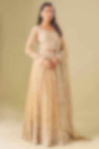 Champagne Tulle Thread Embroidered Wedding Lehenga Set by FATIZ at Pernia's Pop Up Shop