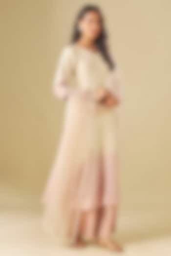 Ivory & Nude Pink Tissue Georgette Crystal Hand Embellished Party Wear Anarkali Set by FATIZ at Pernia's Pop Up Shop