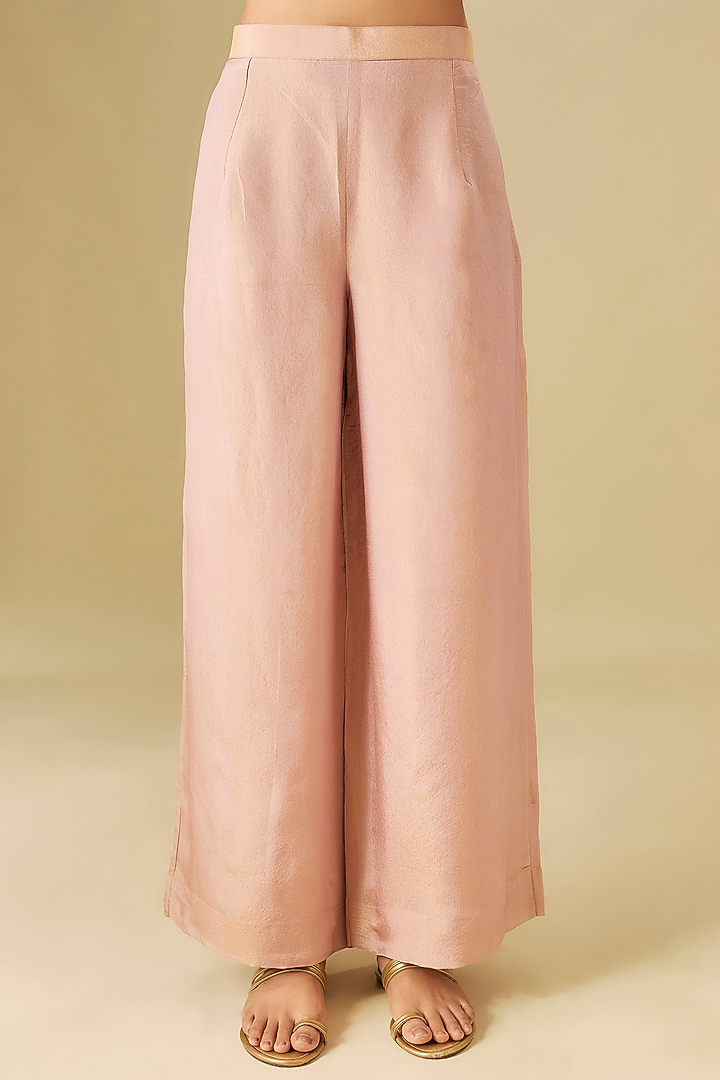 Ivory & Nude Pink Tissue Georgette Crystal Hand Embellished Party Wear Anarkali Set by FATIZ at Pernia's Pop Up Shop