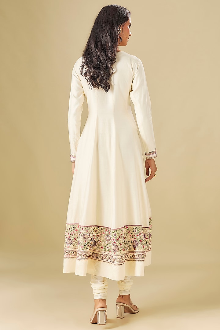 Ivory Russian Silk Crystal Embellished Party Wear Anarkali Set by FATIZ at Pernia's Pop Up Shop