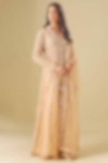 Champagne Tulle Crystal Hand Embellished Jacket Set by FATIZ at Pernia's Pop Up Shop