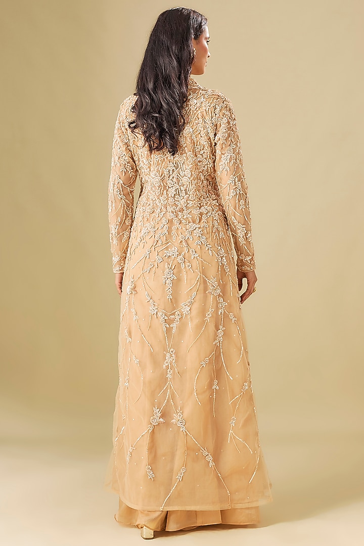Champagne Tulle Crystal Hand Embellished Jacket Set by FATIZ at Pernia's Pop Up Shop