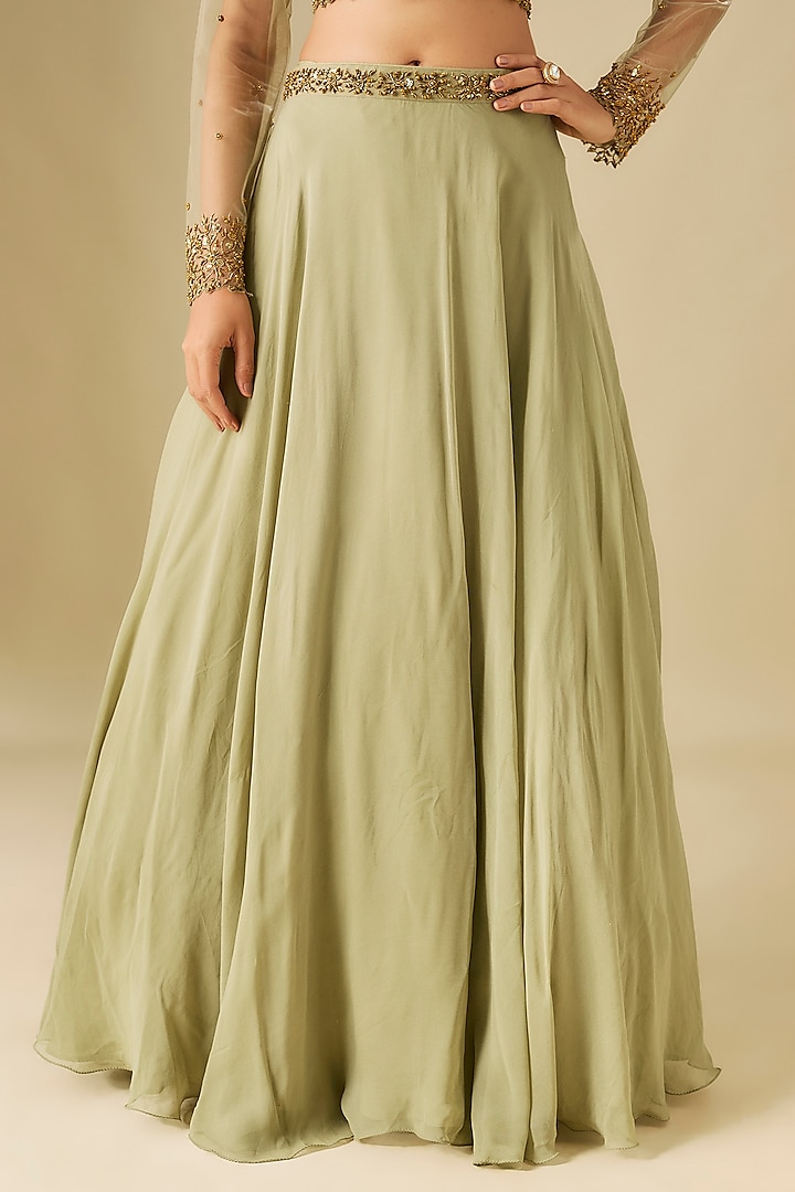 Sage Green Georgette Sequins Embellished Wedding Lehenga Set by FATIZ at Pernia's Pop Up Shop