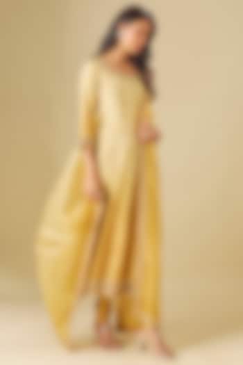 Yellow Tissue Georgette Crystal Hand Embellished Ombre Shaded Wedding Anarkali Set by FATIZ at Pernia's Pop Up Shop