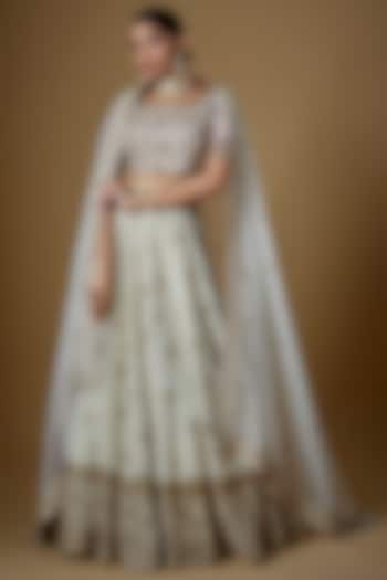 Ivory Tissue Georgette Zardosi Embellished Wedding Lehenga Set by FATIZ at Pernia's Pop Up Shop