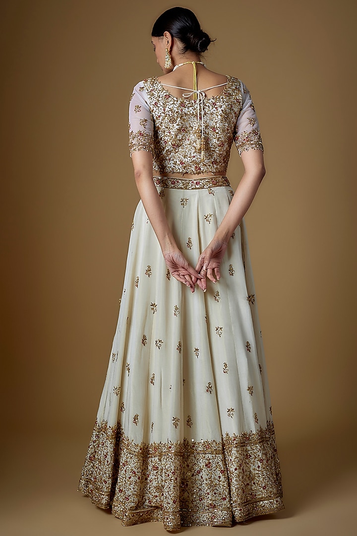 Ivory Tissue Georgette Zardosi Embellished Wedding Lehenga Set by FATIZ at Pernia's Pop Up Shop