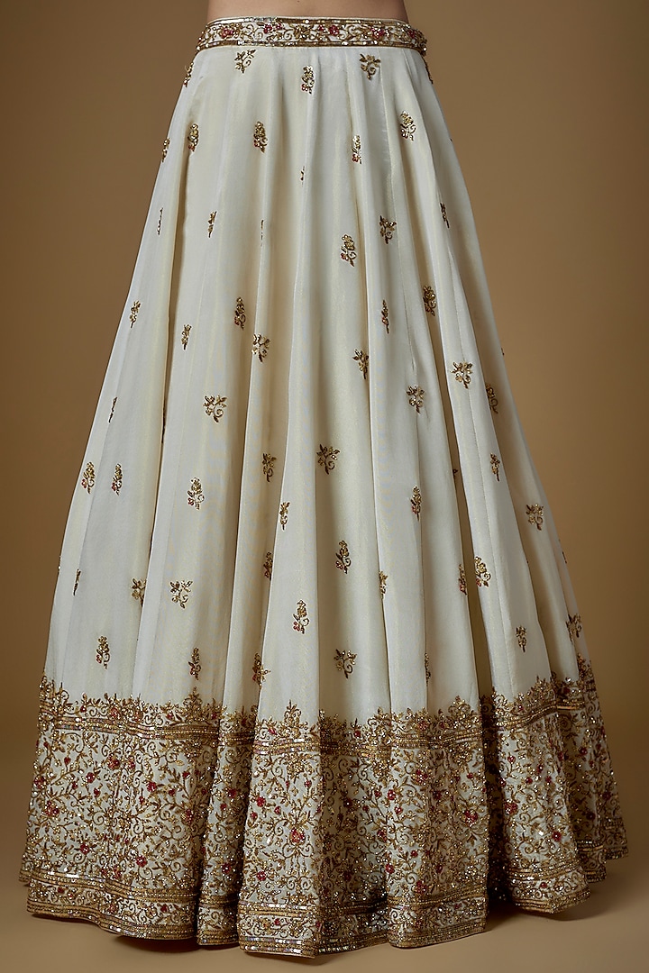 Ivory Tissue Georgette Zardosi Embellished Wedding Lehenga Set by FATIZ at Pernia's Pop Up Shop