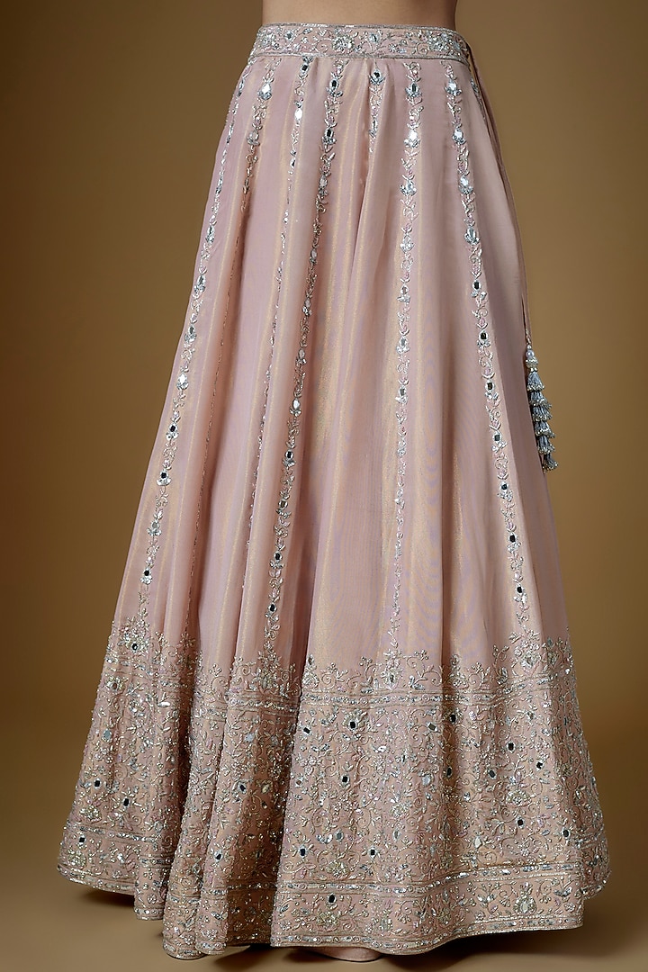Blush Pink Tissue Georgette Embroidered Wedding Lehenga Set by FATIZ at Pernia's Pop Up Shop