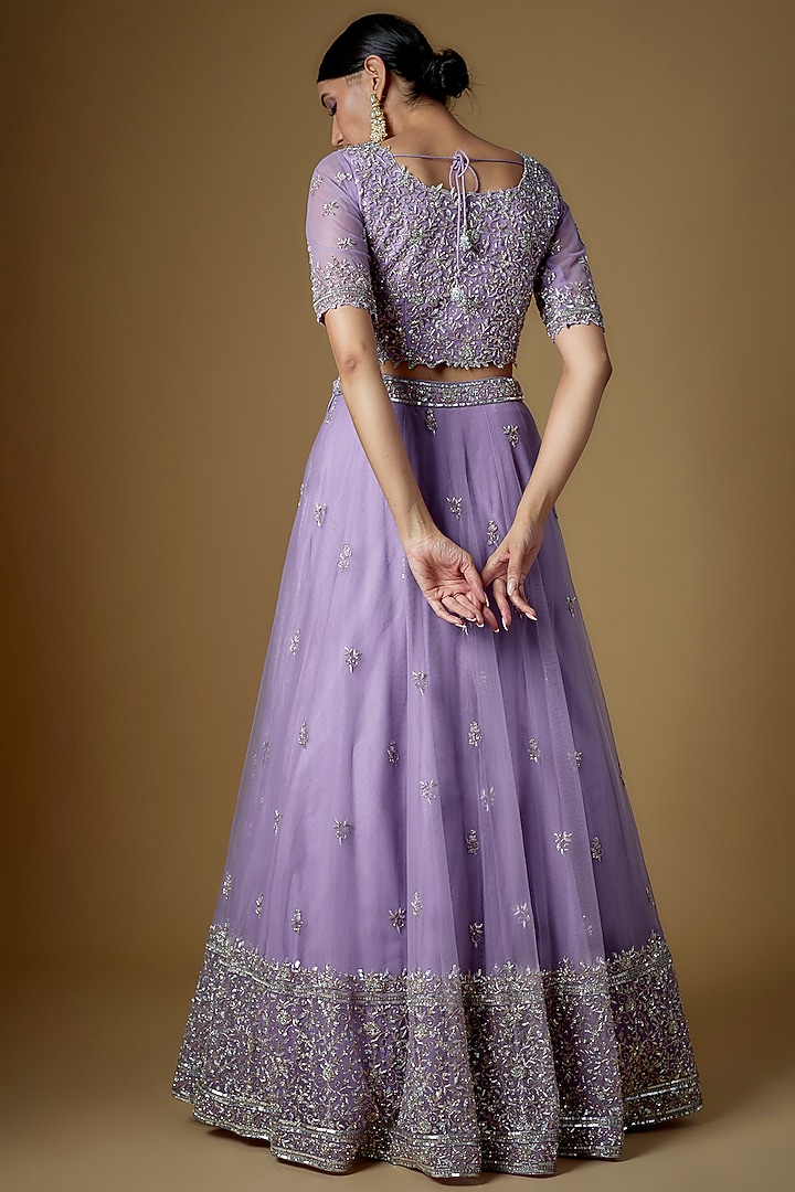 Lavender Tulle Embellished Wedding Lehenga Set by FATIZ at Pernia's Pop Up Shop