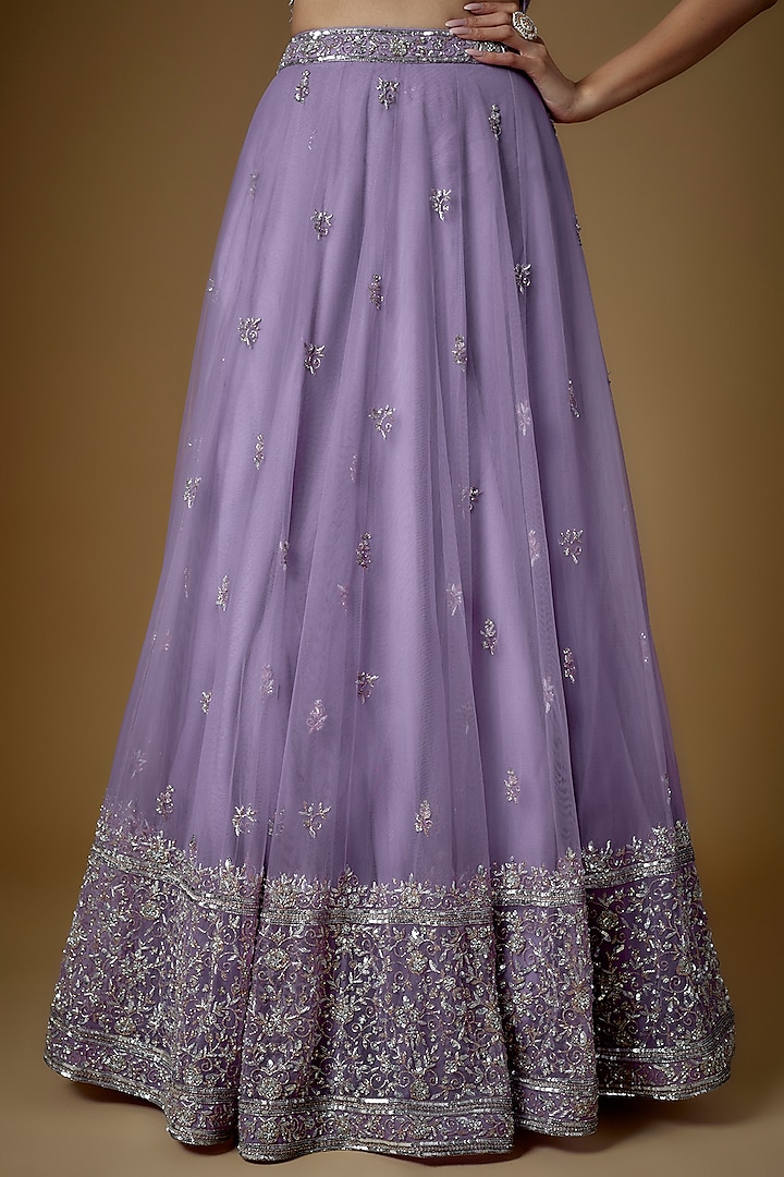Lavender Tulle Embellished Wedding Lehenga Set by FATIZ at Pernia's Pop Up Shop
