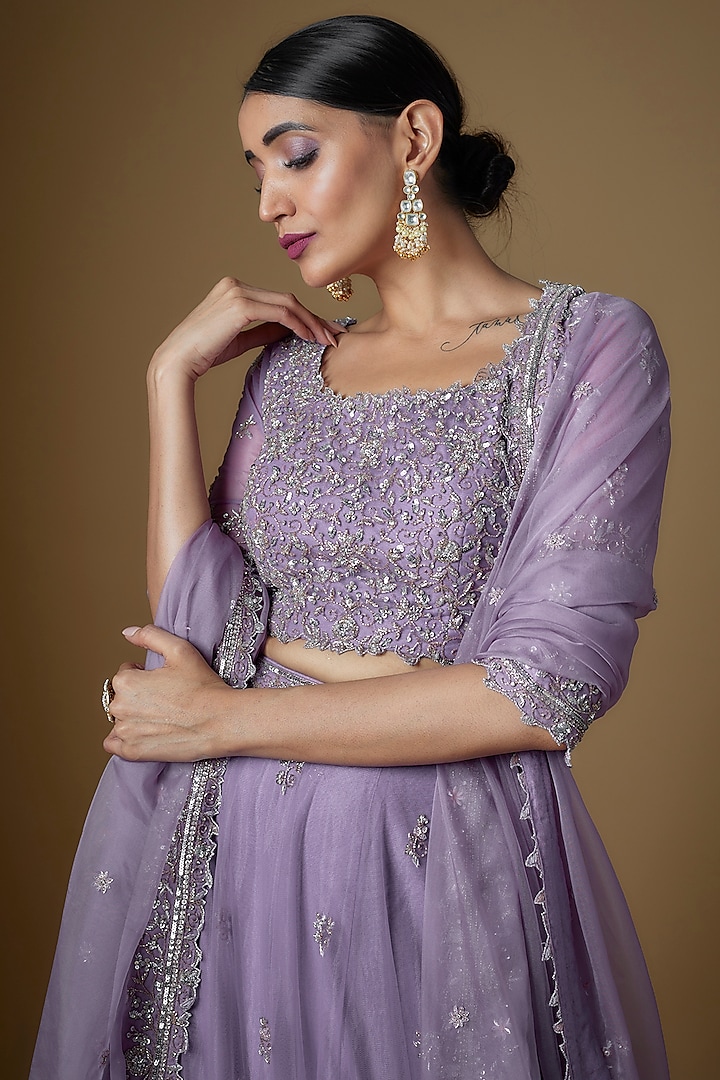 Lavender Tulle Embellished Wedding Lehenga Set by FATIZ at Pernia's Pop Up Shop