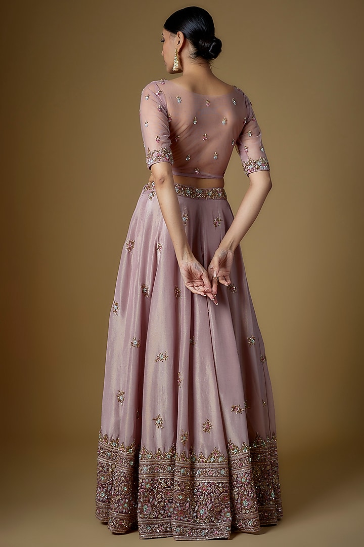 Blush Pink Tissue Georgette Embroidered Wedding Lehenga Set by FATIZ at Pernia's Pop Up Shop