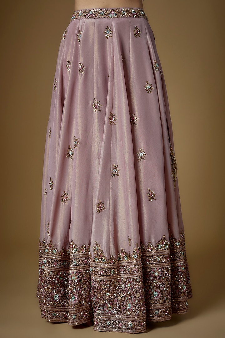 Blush Pink Tissue Georgette Embroidered Wedding Lehenga Set by FATIZ at Pernia's Pop Up Shop