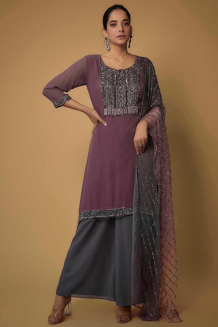 Mauve Georgette Embellished Anarkali Set by FATIZ at Pernia's Pop Up Shop