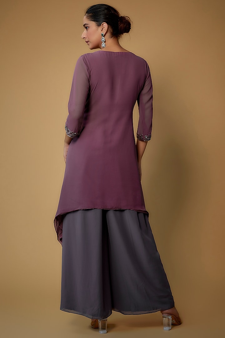 Mauve Georgette Embellished Party Wear Anarkali Set by FATIZ at Pernia's Pop Up Shop