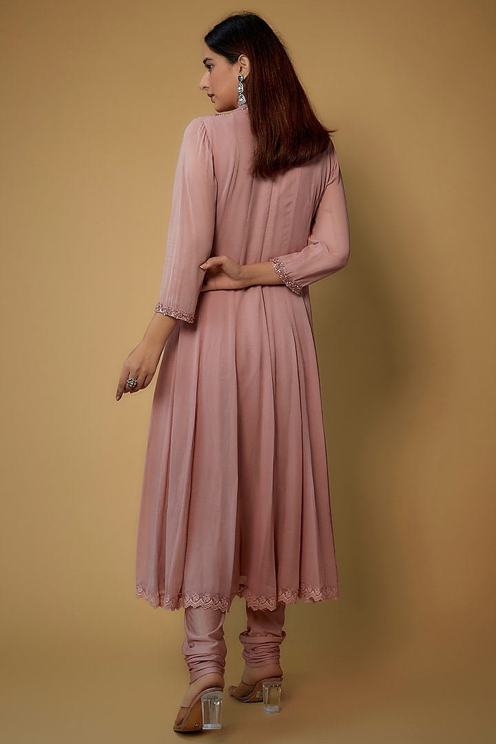 Watermelon Pink Embroidered Party Wear Anarkali Set by FATIZ at Pernia's Pop Up Shop