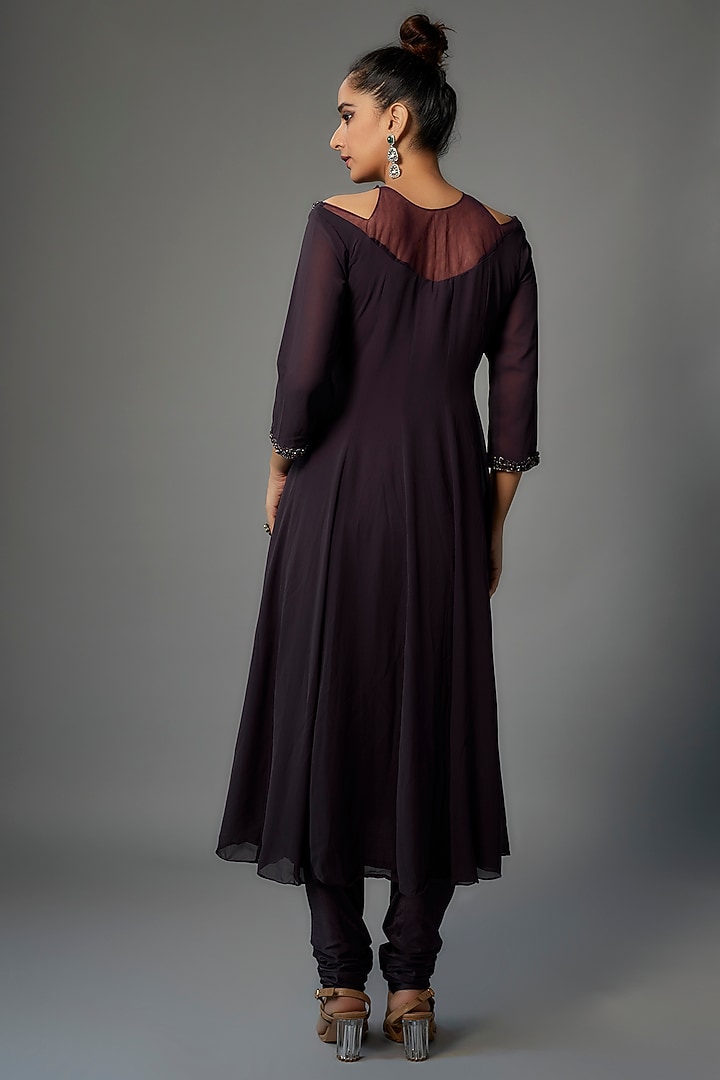 Purple Georgette Embroidered Party Wear Anarkali Set by FATIZ at Pernia's Pop Up Shop