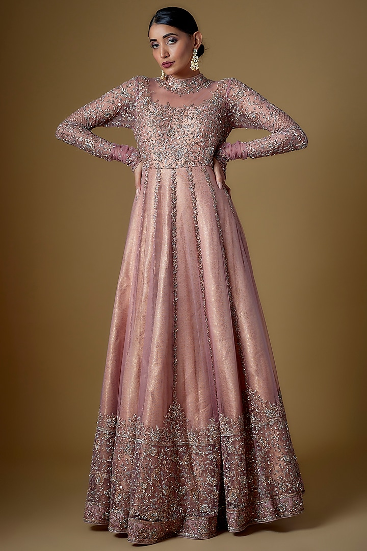 Blush Pink Tulle Embellished Gown by FATIZ