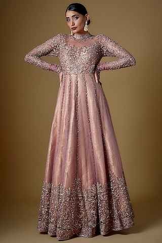 Blush Pink Tulle Embellished Gown by FATIZ