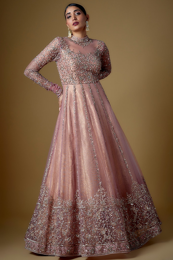 Blush Pink Tulle Embellished Wedding Gown by FATIZ at Pernia's Pop Up Shop