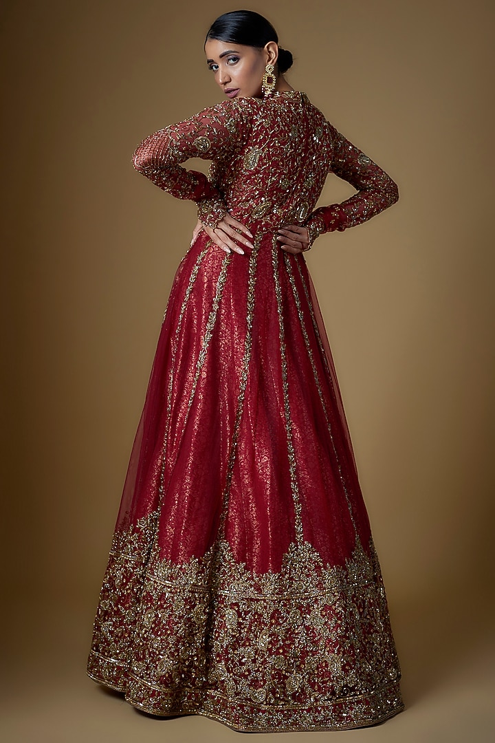 Red Tulle Embellished Wedding Gown by FATIZ at Pernia's Pop Up Shop