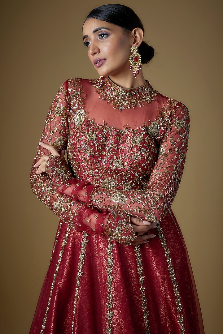 Red Tulle Embellished Wedding Gown by FATIZ at Pernia's Pop Up Shop