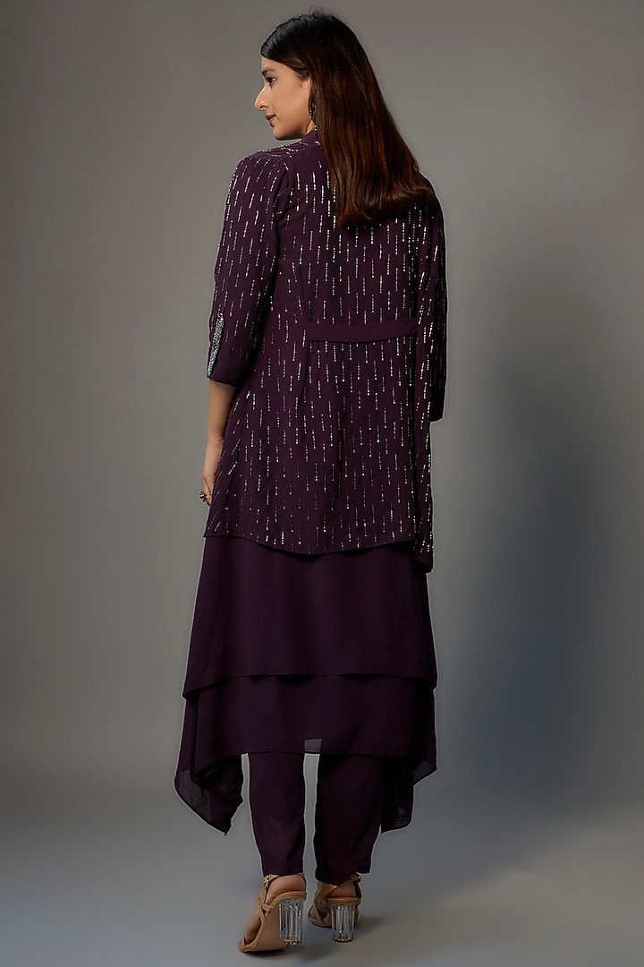Wine Georgette Embellished Kurta Set by FATIZ at Pernia's Pop Up Shop