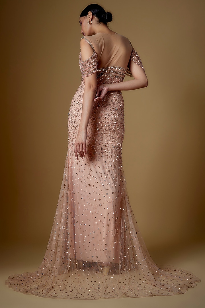 Rose Gold Tulle & Malai Lycra Embellished Wedding Gown by FATIZ at Pernia's Pop Up Shop